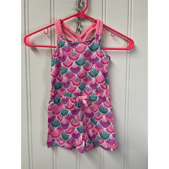 Tommy Bahama‎ Girls Romper Size 4 Cotton White Pink Teal Shells Tropical - Picture 1 of 6